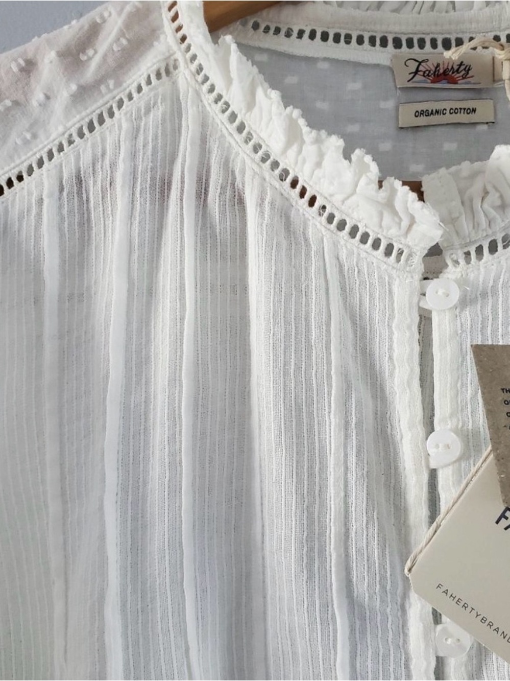 Faherty White Ruffle V-Neck Button-Front Blouse - Picture 3 of 6